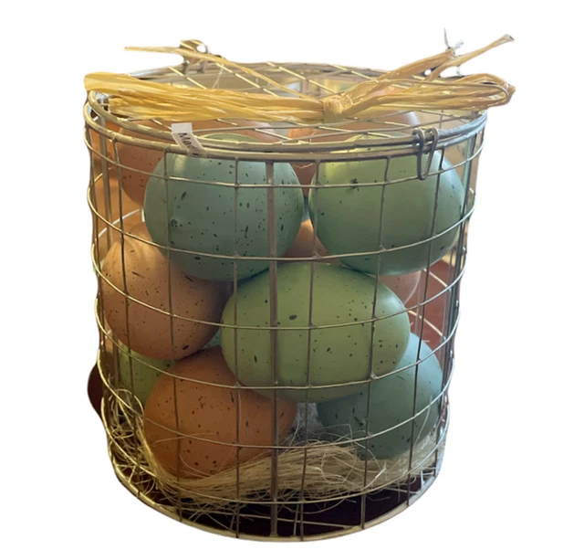 Martha Stewart Easter Set Of 12 Speckled Foam Eggs 3" With Wire Basket New