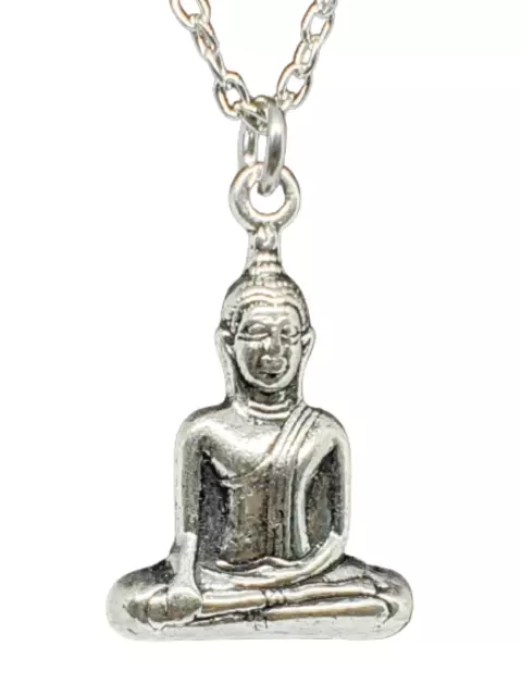 Buddha Halskette Anhänger Buddhistischer Thai sitzender Buddha 18" Kette...