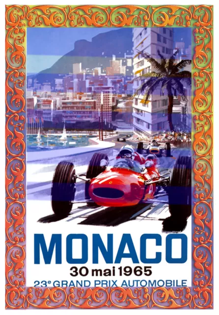 -A3 Size 1965 23rd Monaco Grand Prix - Motor Car Racing Vintage Poster #09