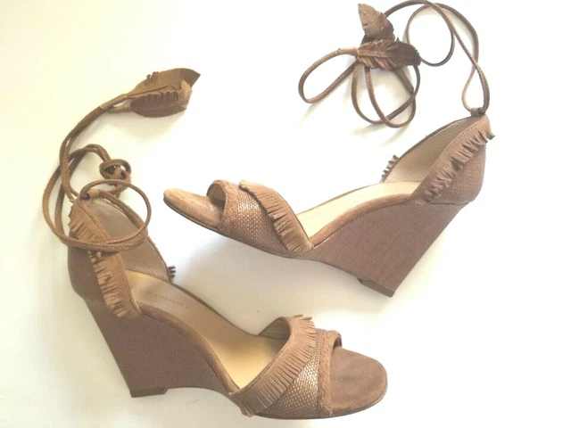 Banana Republic women Shoes 6.5 Heels Wedge Brown Lace-up Leg Suede Wicker