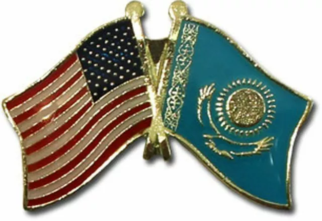 USA American Kazakhstan Friendship Flag Bike Motorcycle Hat Cap lapel Pin