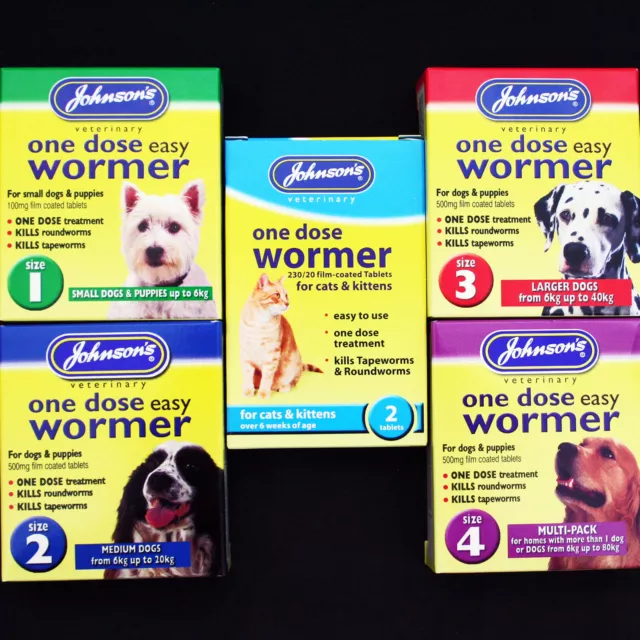 Johnsons One Dose Easy Wormer Cat Dog Roundworm & Tapeworm Worming Tablets-Rspca