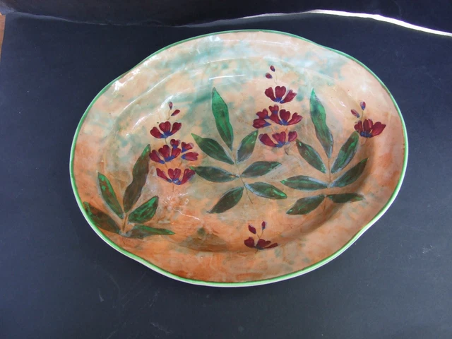 Antique Royal Doulton Enameled Floral Design Oval Serving Bowl Plate 1920'S Rare