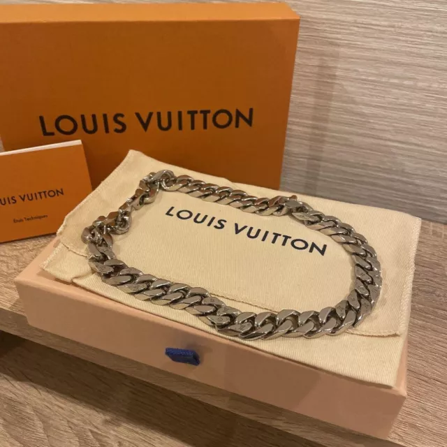 Pre-owned Virgil Abloh Authentic Louis Vuitton Lv Chain Link Cuban Necklace  Men M69987 In Silver