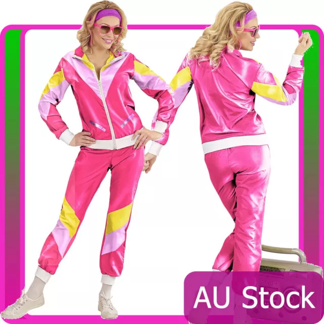 Ladies 80s Height Of Fashion Costume Pink Retro Neon 1980s Shell Suit Tracksuit