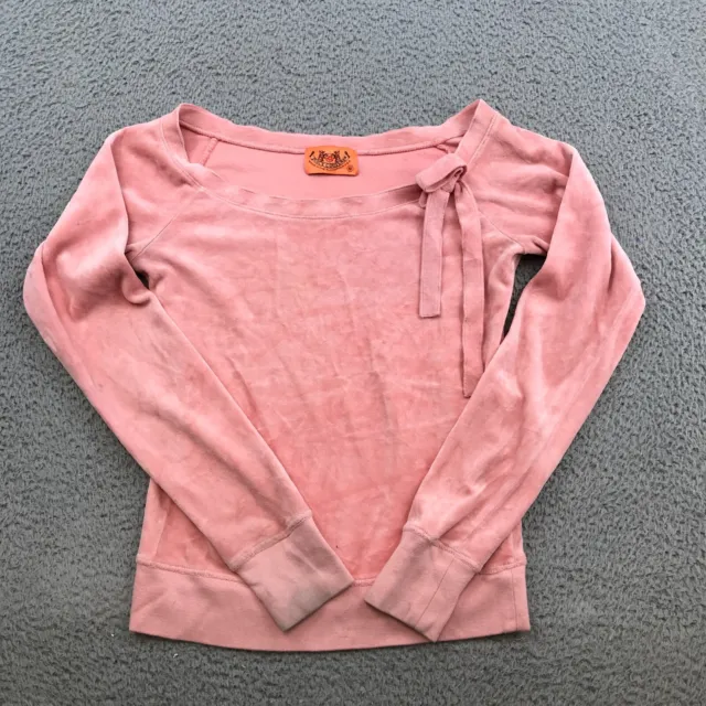 Juicy Couture Sweater Womens Small Pink Velour Boat Neck Y2K Crew Neck 44054