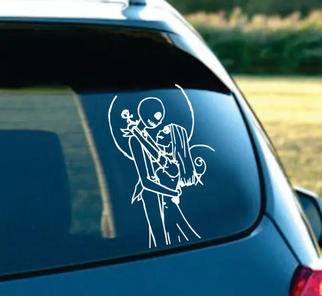 Jack and Sally Skellington in love nightmare before christmas car decal 6" White