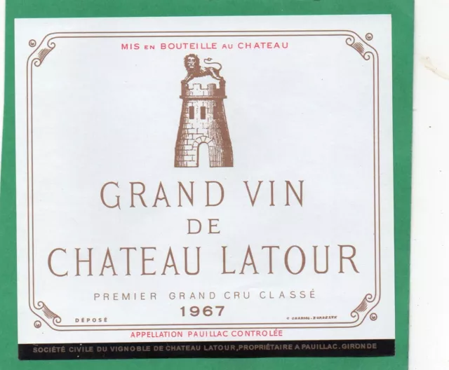 2 bouteilles de PAUILLAC 1967 du Château LATOUR