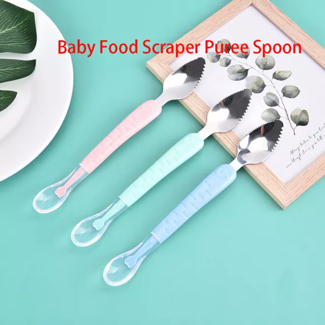 1 pieza cuchara de alimentación de doble cabeza para bebé raspador de frutas para bebé{