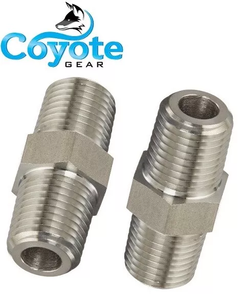 (2 Pack) 1/4" NPT 316 Stainless Steel Pipe Thread 3000 PSI Hex Nipple Fitting