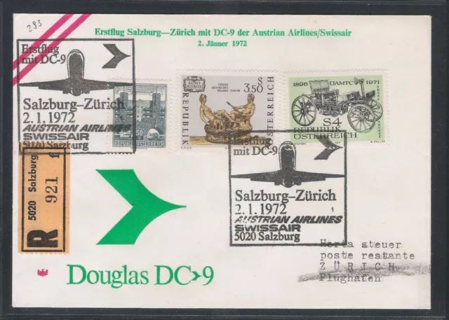 AUA ANK 293 Eröffnungsflug Erstflug Reco Salzburg-Zürich 2.1.1972