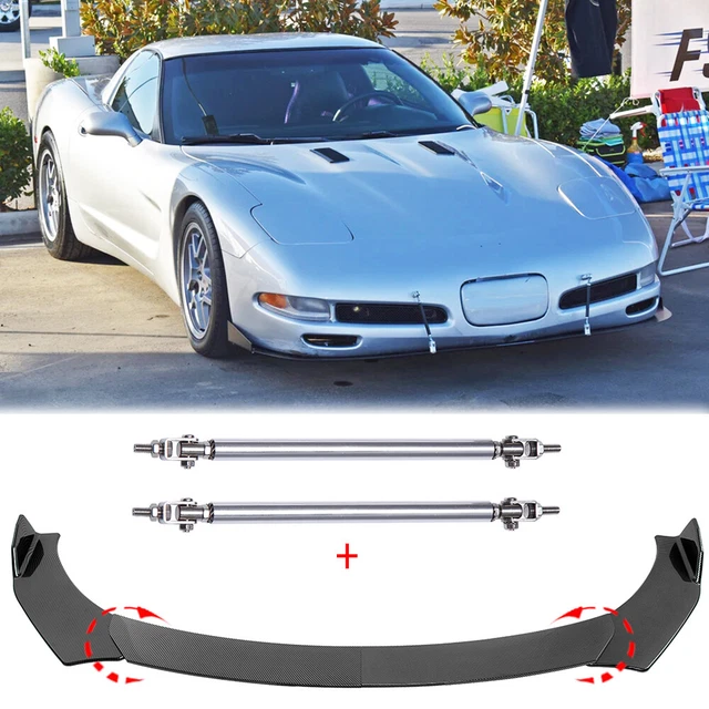 Carbon Front Bumper Lip Spoiler Splitter + Strut Rods For Chevrolet Corvette C5