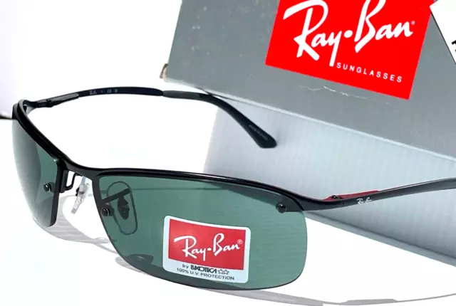 NEW Ray Ban Polished Black Semi-Rimless Grey Lens Sunglass RB 3183 006/71 3