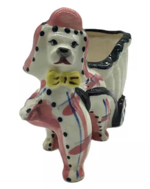 Vintage Pink Poodle Pulling Basket Cart Planter Kitchen Kitsch French Poodle Dog 2