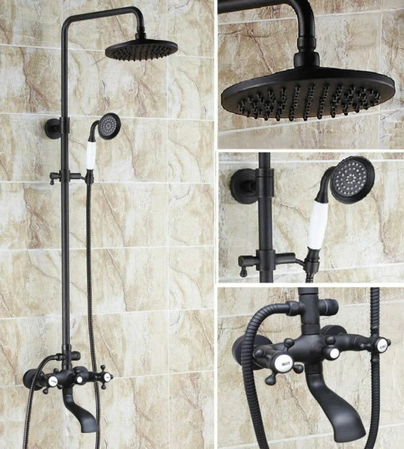 Oil Rubbed Bronze Bathroom Shower Faucet Set 8" Rain Shower Head, Handheld Spray