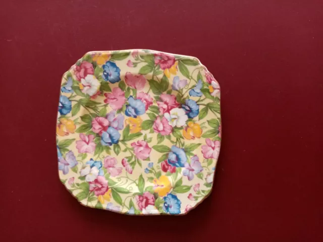 Royal Winton, Grimwades SWEET PEA Chintz Ware Art Deco Plate 12cm Square