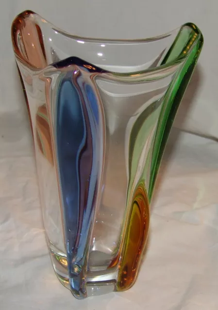 Mid Century Style Heavy Art Glass Vase Czech Czechoslovakian MCM Multi Color