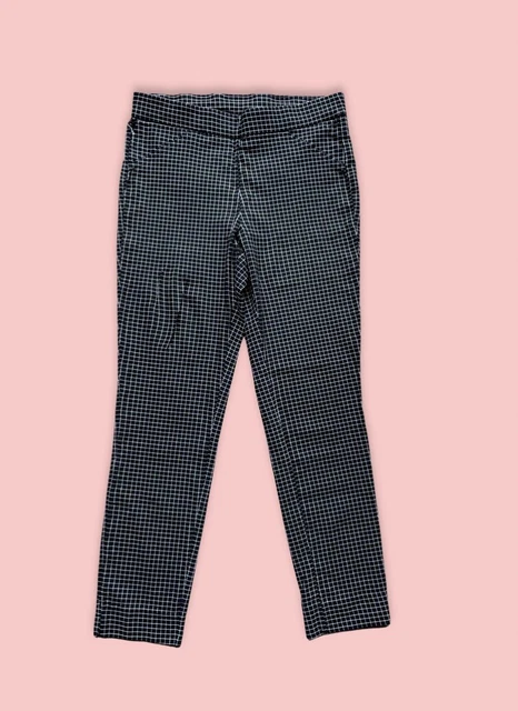 Pantaloni Anne Klein a griglia in bianco e nero vita alta taglia 10 UK