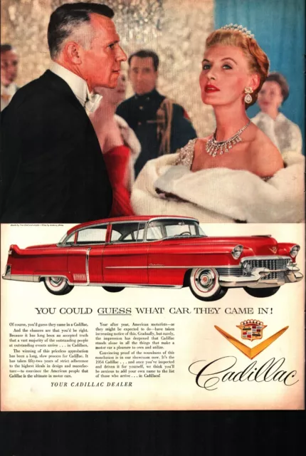 1954 CADILLAC Sedan De Ville Aztec Red PRETTY WOMEN Vintage Print Ad B3