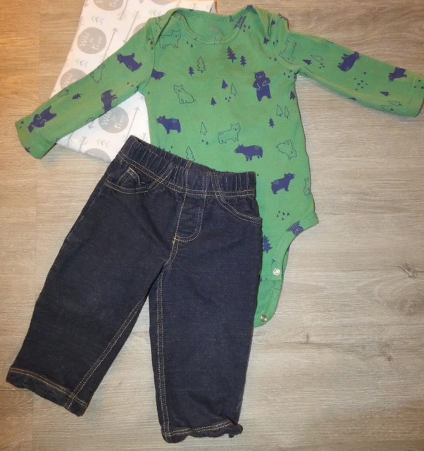 Carters Green long sleeves Bears & Jeans 2 piece outfit 12 Mon Baby Boy Outfit