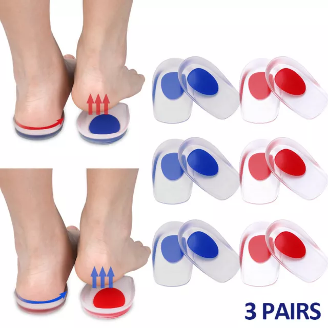 3 Pair Silicone Gel Heel Cups Inserts Pads Plantar Fasciitis Support Pain  Relief