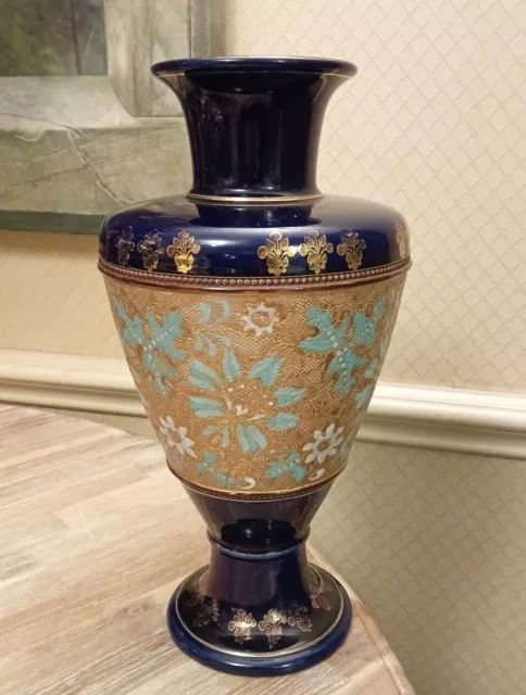 Large Royal Doulton Vase, Blue & Gold, 34cm Tall