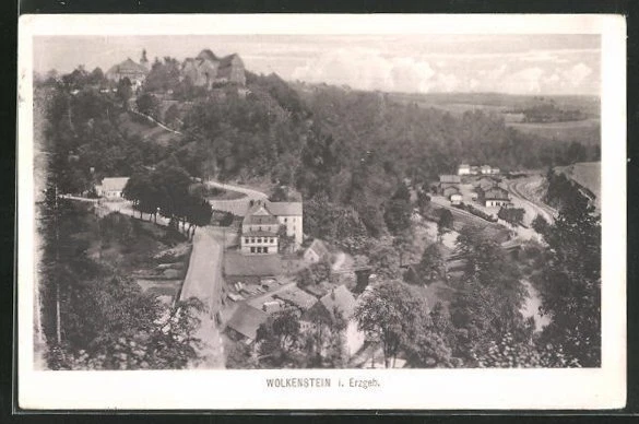 AK Wolkenstein i. Erzgeb., Gesamtansicht mit der Burg über dem Ort 1915