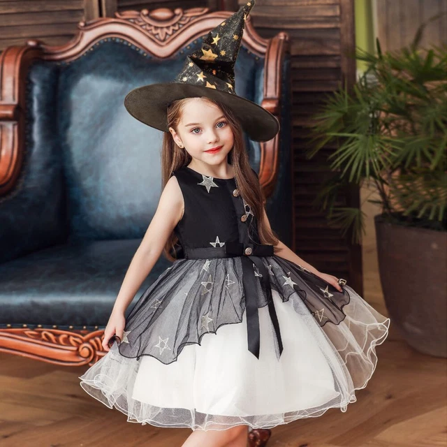 Abito da principessa per bambini Halloween abito cosplay con cappello da strega