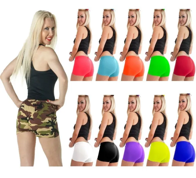 Womens Ladies Girls Neon Lycra Stretchy Elastic Sexy Hot Pants Dance Gym Shorts