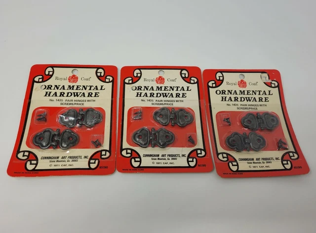3 Packung Vtg Royal Coat Dekorative Hardware Paar Von Scharniere Mit Screws Für