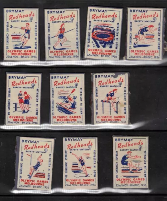 Australia 1956 OLYMPIC GAMES  BRYMAY  MATCHBOX LABELS   (10 items)