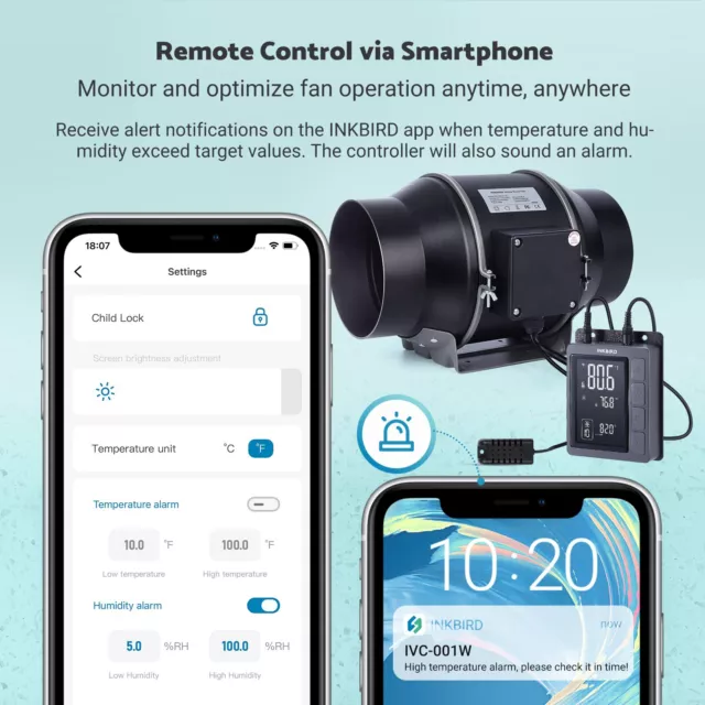 INKBIRD WIFI Duct Fan Wachstumszelte Kanalventilator Belüftung Abluftgebläse EU 3