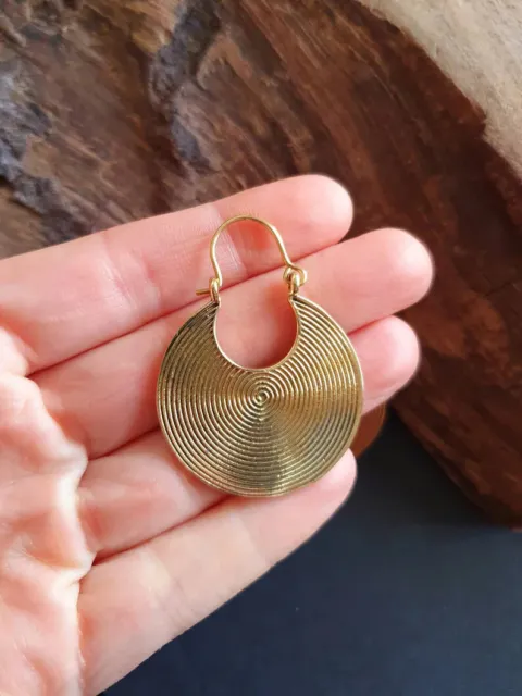 Fine Gold Plated Mandala Moroccan Ethnic Tribal Brass Hoops Spiral Earrings