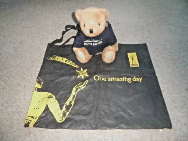 Millennium Dome  2000 -  Teddy Bear - Navy Jumper  & Millennium Experience Bag