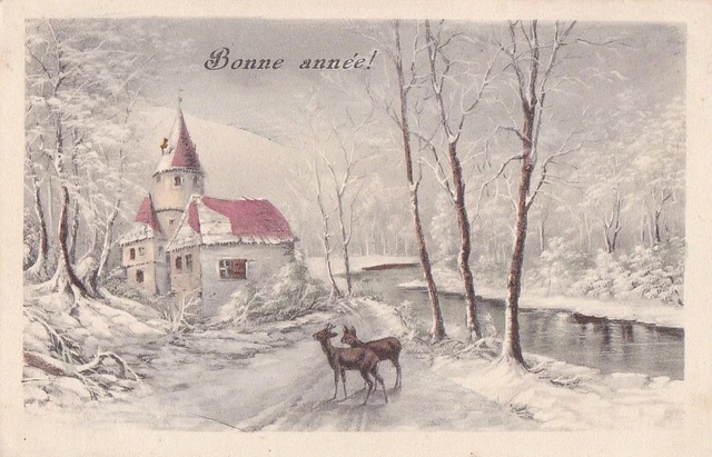 CPA Fantasy Good Year Wishes Snow Landscape Château Biches 1909