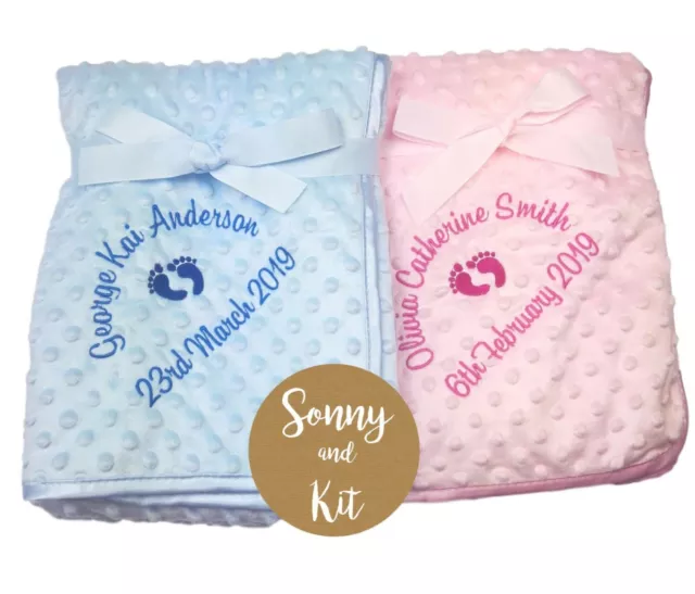 Personalised Baby Birth Details Wrap Blanket, Soft Dimple Dot, Embroidered Gift