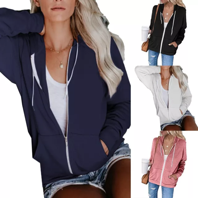 Autumn Women Coat Sweatshirt Tops Sports Fashion Full Zip Hooded Hoodie