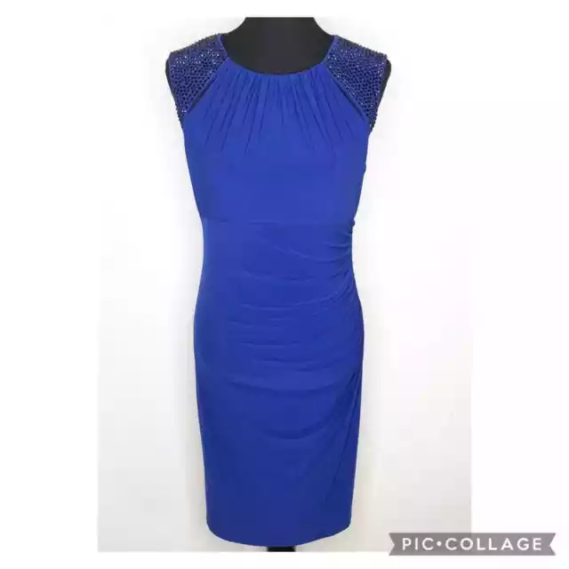 Cache royal blue black studded shoulder sheath dress size 10