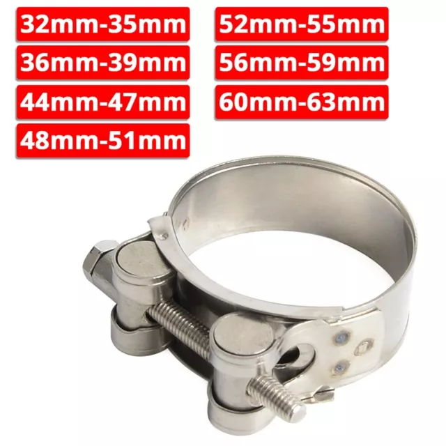 Universal 31mm-62mm Motorcycle Exhaust Muffler Pipe Clamps Kit Stainless Steel