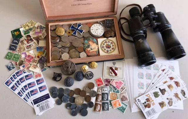 ESTATE LOT-CIGAR BOX-WW2 NAZI GERMAN COINS Stamps, World COINS, MILITARY, SILVER