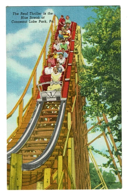 Vintage 1951 BLUE STREAK Conneaut Lake Park PA Pennsylvania Linen