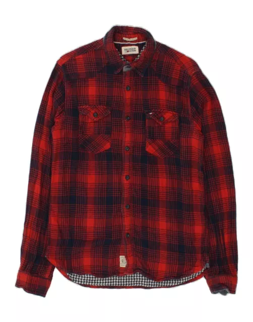 TOMMY HILFIGER Mens Overshirt Flannel Shirt Small Red Check Cotton BE82