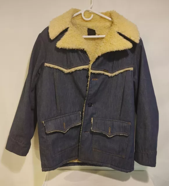 70s Vintage Roebucks Denim Barn Chore Jacket Sherpa Lined Size Large