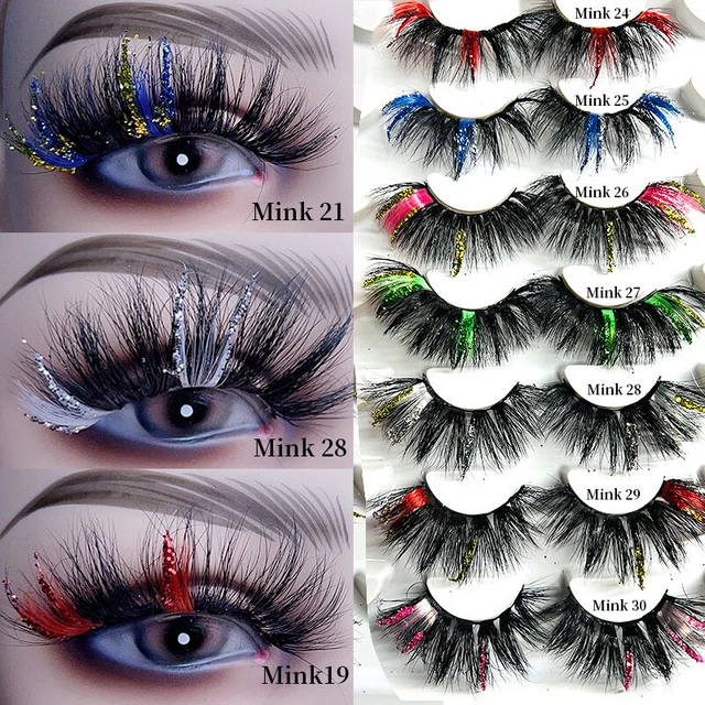 3D Nerz Haar Falsche Wimpern Mix Farbe Glitzer Verlängerung Lang Dick Mak ♯