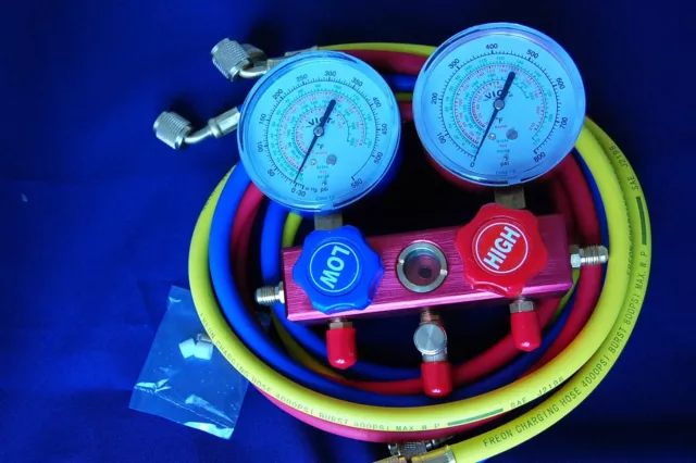 Professional AC HVAC/R Field Tool:R410A R22 R134a R404A Manifold Gauge Set Hoses
