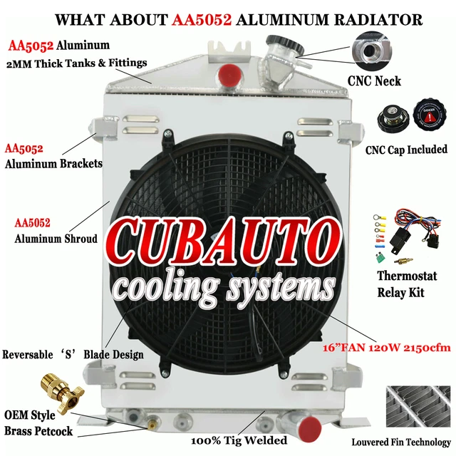 For 1932 Ford Hi/High-Boy Street Rat Rod Model B/BB/18 4 Row Radiator Shroud Fan