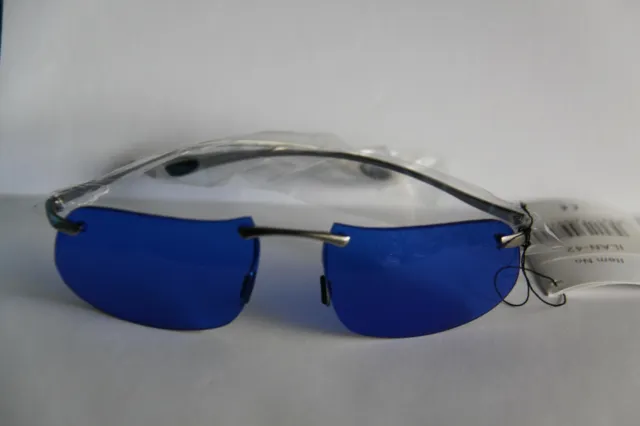 Farb Brille Sonnenbrille  Gläser Blau Rahmenlos Bügel Silberfarben Aus Metall