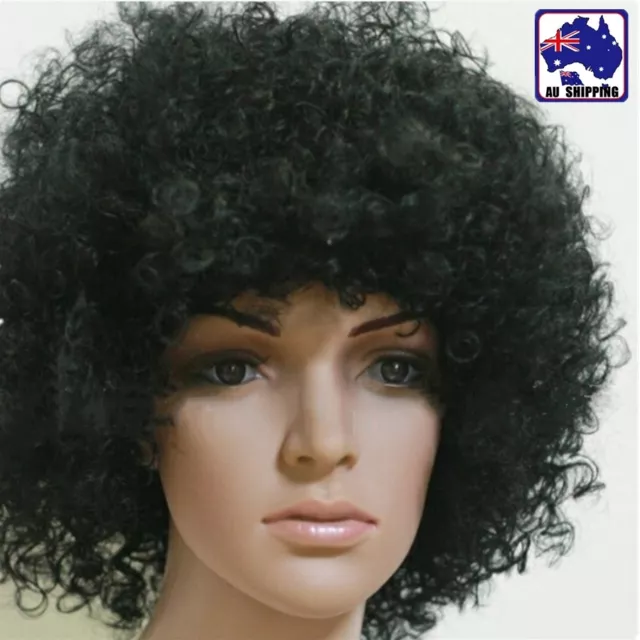2xBlack Afro Curly Wig Costume Fancy Dress Cosplay World Cup Party JHWI51555*2