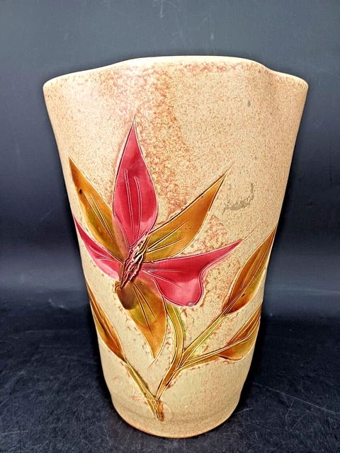 Joli Vase En Grès Vintage Style Vallauris, Tons Ocre, Marron Et Bleu, Fait Main, Décoration Intérieure