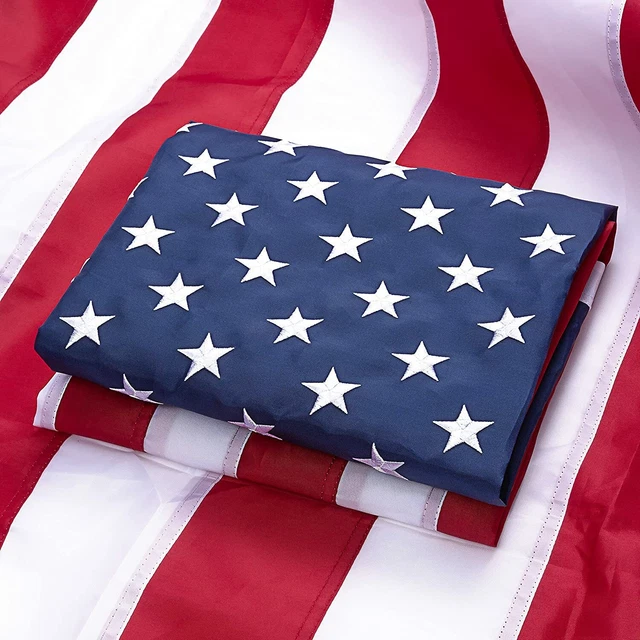 2x3 Ft American Flag Embroidered Stars Vivid Color Sewn Stripes Brass Grommet US